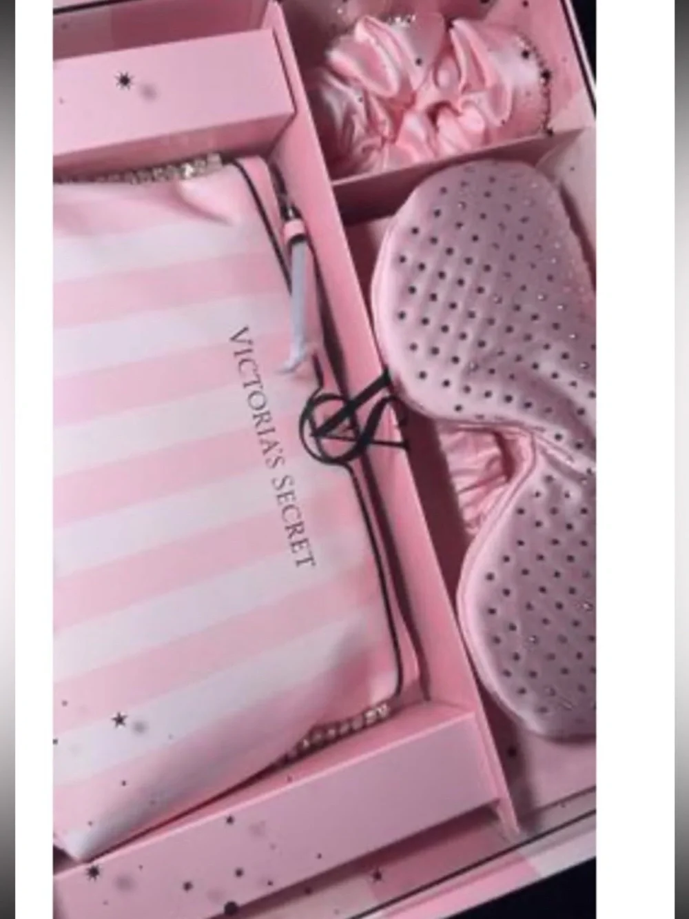 Victoria's Secret Pink Striped Sleep Travel Set with Rhinestone set exclusive ed